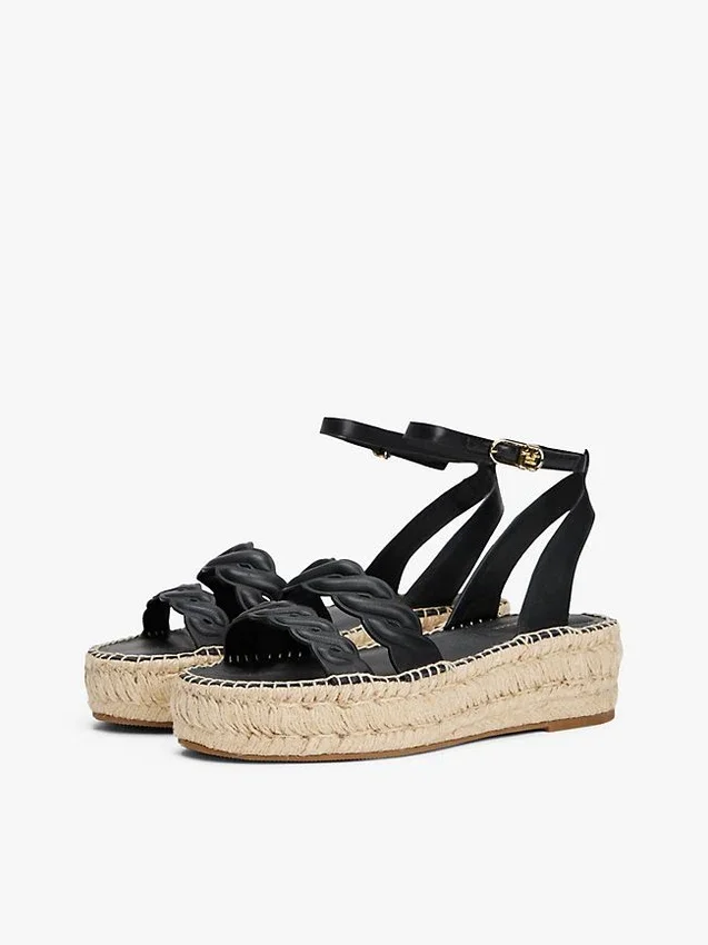 Espadrillas con plataforma y tiras retorcidas de cuero Espadrillas con plataforma y tiras retorcidas de cuero