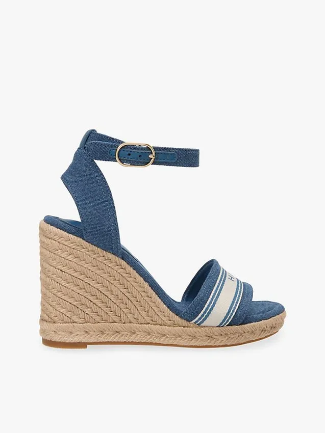 Espadrillas de cuña de denim con logotipo de cinta Espadrillas de cuña de denim con logotipo de cinta