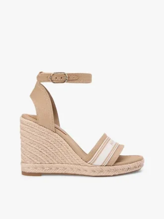 Espadrillas de cuña de denim con logotipo de cinta
