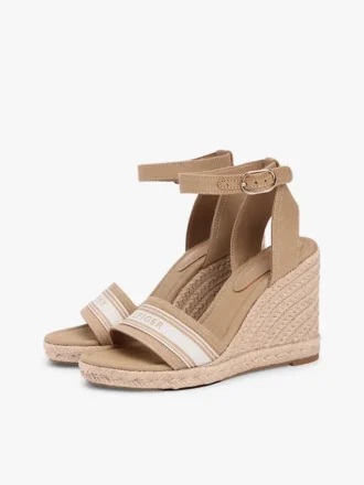 Espadrillas de cuña de denim con logotipo de cinta