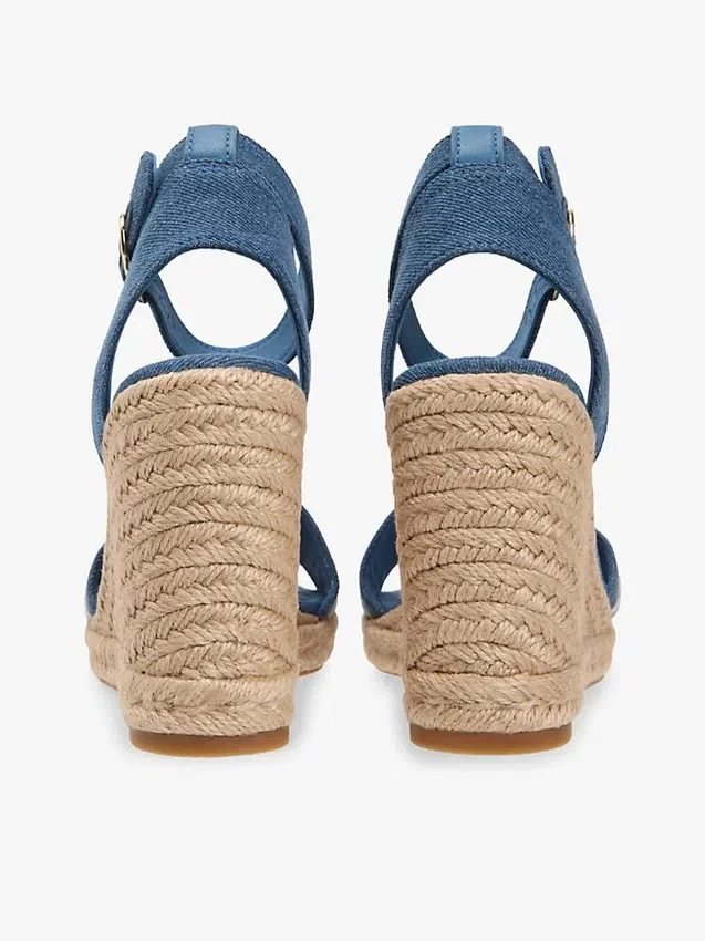 Espadrillas de cuña de denim con logotipo de cinta Espadrillas de cuña de denim con logotipo de cinta