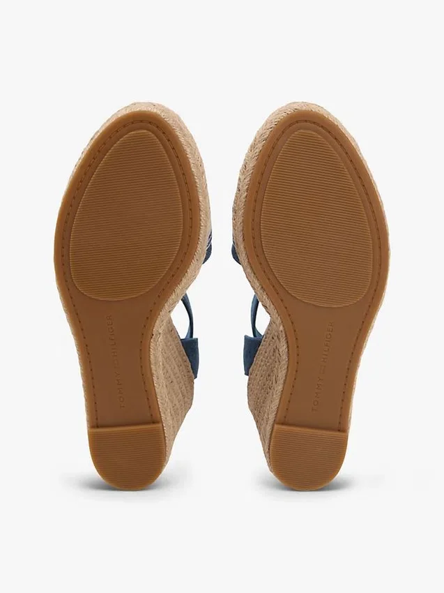 Espadrillas de cuña de denim con logotipo de cinta Espadrillas de cuña de denim con logotipo de cinta