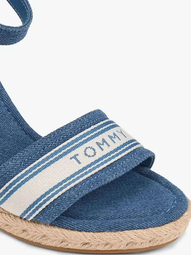 Espadrillas de cuña de denim con logotipo de cinta Espadrillas de cuña de denim con logotipo de cinta