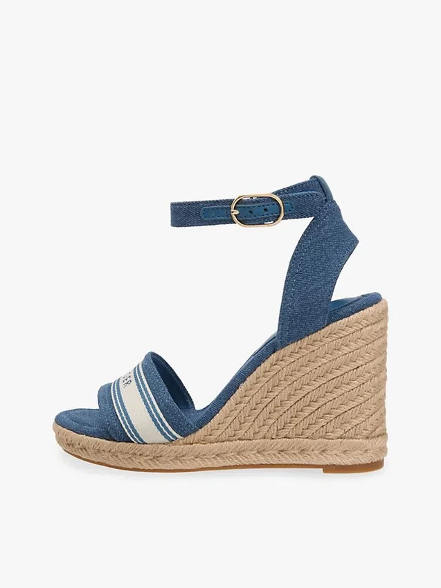 Espadrillas de cuña de denim con logotipo de cinta Espadrillas de cuña de denim con logotipo de cinta