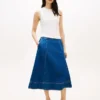 Falda midi acampanada de denim de talle alto