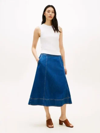 Falda midi acampanada de denim de talle alto