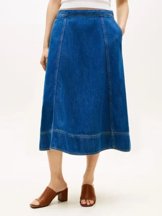 Falda midi acampanada de denim de talle alto