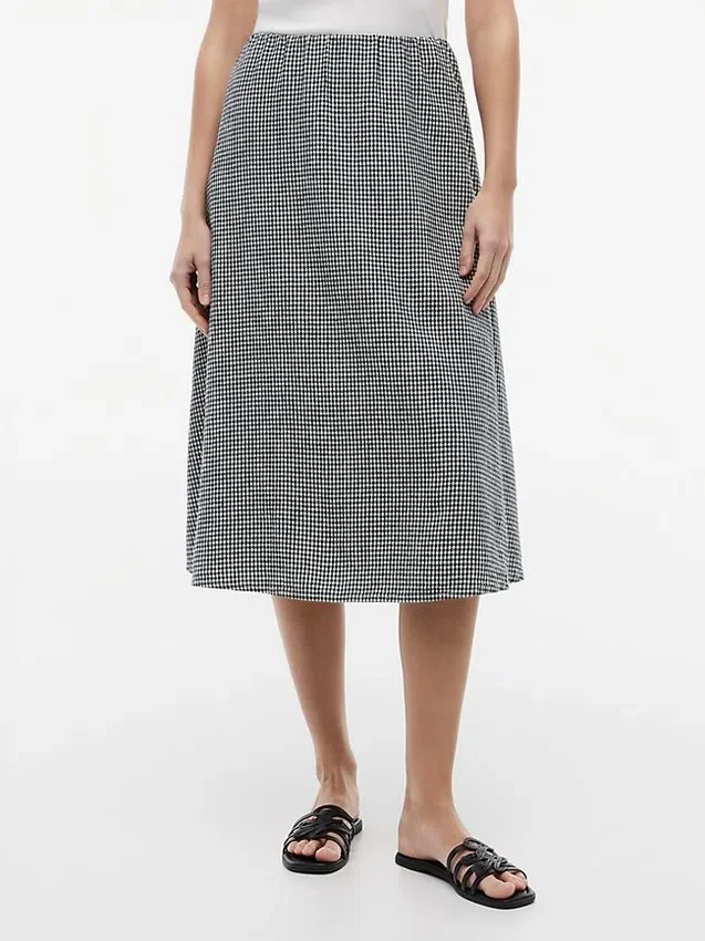 Falda midi de mezcla de lino con estampado de cuadros vichy Falda midi de mezcla de lino con estampado de cuadros vichy