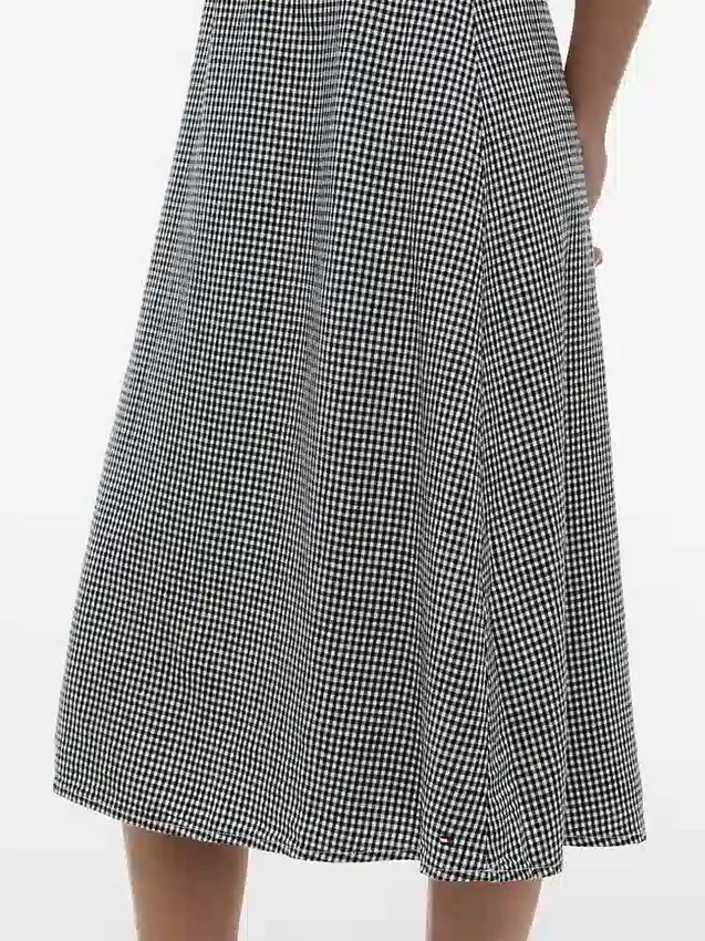 Falda midi de mezcla de lino con estampado de cuadros vichy Falda midi de mezcla de lino con estampado de cuadros vichy