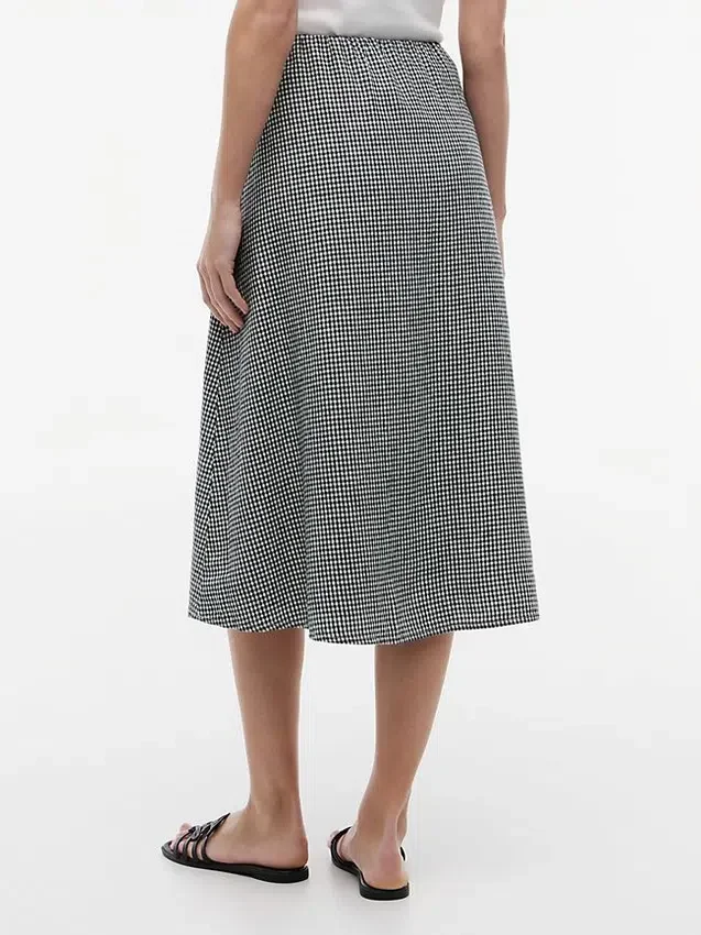 Falda midi de mezcla de lino con estampado de cuadros vichy Falda midi de mezcla de lino con estampado de cuadros vichy