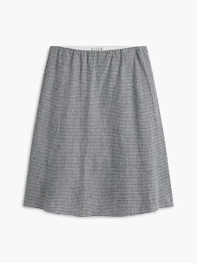 Falda midi de mezcla de lino con estampado de cuadros vichy Falda midi de mezcla de lino con estampado de cuadros vichy