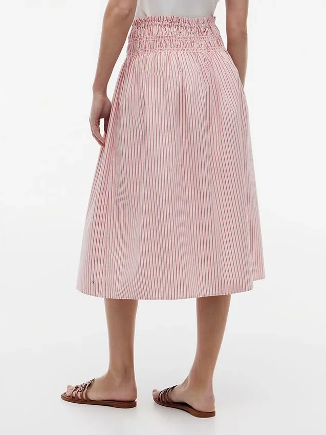 Falda midi de popelín fruncida a rayas Falda midi de popelín fruncida a rayas