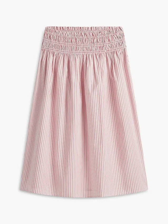 Falda midi de popelín fruncida a rayas Falda midi de popelín fruncida a rayas