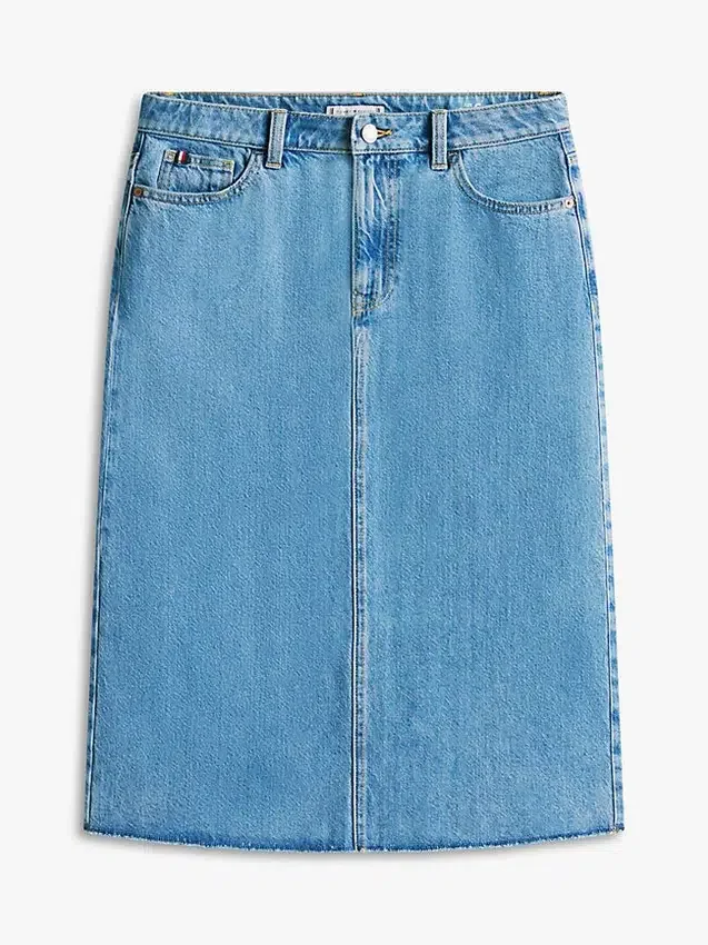 Falda midi vaquera con bajo sin rematar Falda midi vaquera con bajo sin rematar