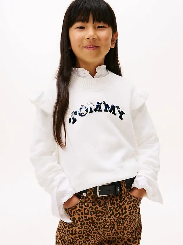 Jersey con volantes y logo de lentejuelas para niña Jersey con volantes y logo de lentejuelas para niña