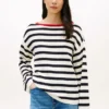 Jersey de cuello barco con rayas bretonas y punto calado