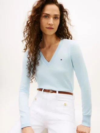 Jersey de cuello en V de mezcla de viscosa