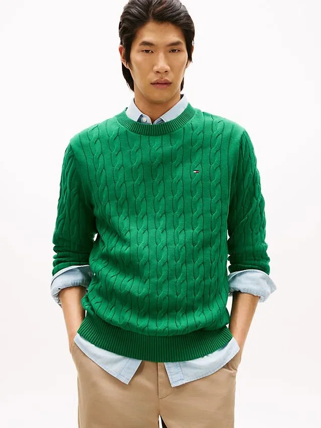 Jersey de cuello redondo con punto trenzado Jersey de cuello redondo con punto trenzado