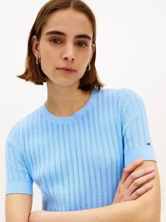Jersey de manga corta con bolsillos y tejido pointelle