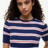 Jersey de punto trenzado a rayas de manga corta