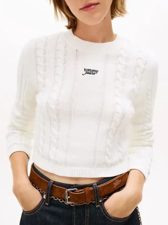 Jersey de punto trenzado con logotipo de Tommy Jeans