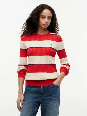 Jersey de punto trenzado con rayas de rugby