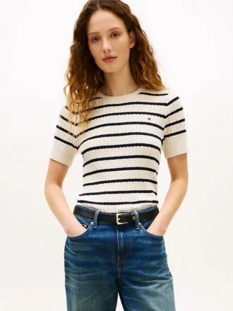 Jersey de punto trenzado de manga corta