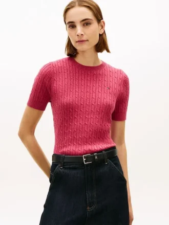 Jersey de punto trenzado de manga corta