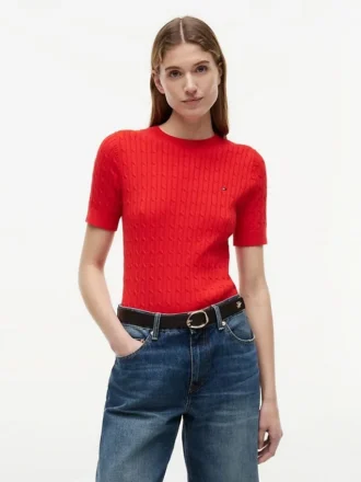 Jersey de punto trenzado de manga corta