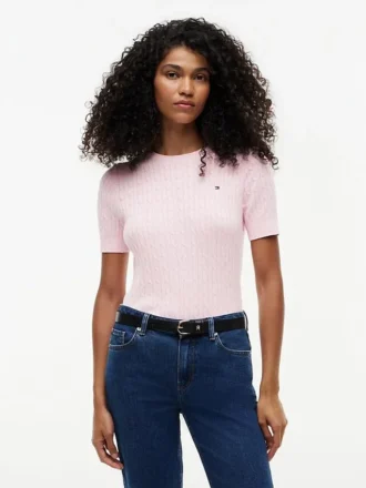 Jersey de punto trenzado de manga corta