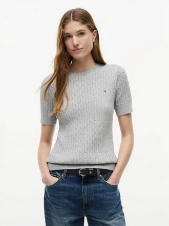 Jersey de punto trenzado de manga corta