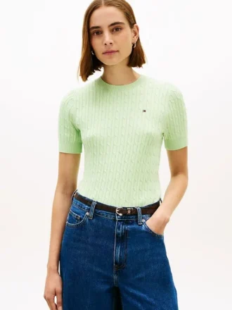 Jersey de punto trenzado de manga corta