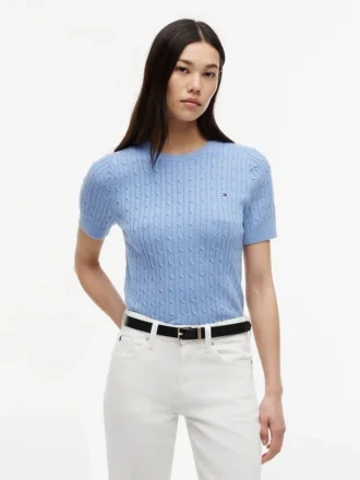 Jersey de punto trenzado de manga corta