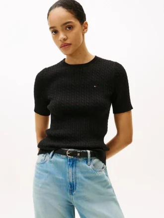 Jersey de punto trenzado de manga corta