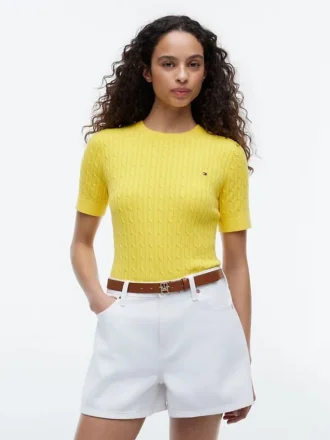 Jersey de punto trenzado de manga corta