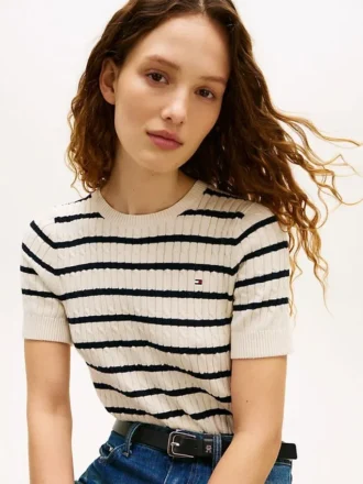 Jersey de punto trenzado de manga corta