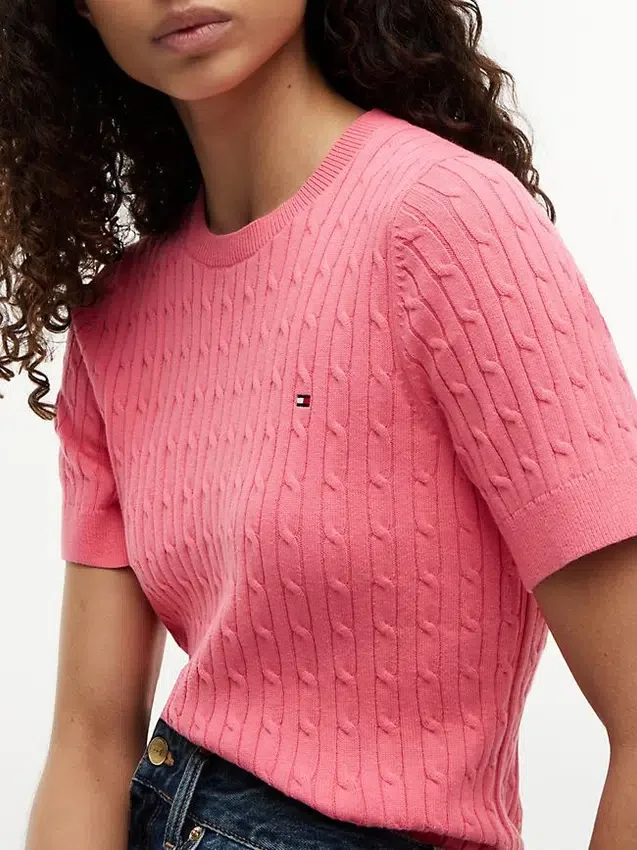 Jersey de punto trenzado de manga corta Jersey de punto trenzado de manga corta