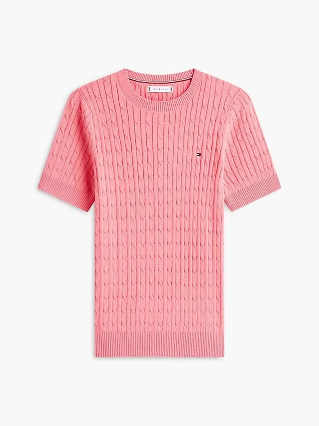 Jersey de punto trenzado de manga corta Jersey de punto trenzado de manga corta