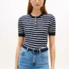 Jersey Henley de manga corta con rayas y punto trenzado