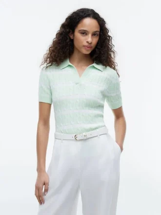 Jersey polo de punto trenzado a rayas
