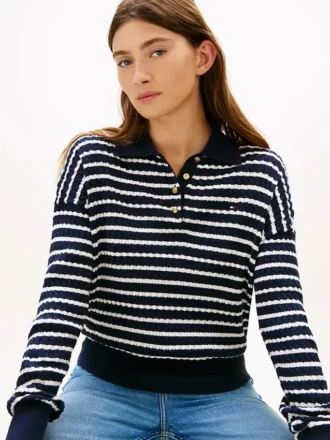 Jersey polo de punto trenzado de corte holgado
