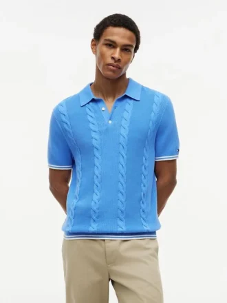 Jersey polo de punto trenzado de manga corta