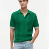 Jersey polo de punto trenzado de manga corta Jersey polo de punto trenzado de manga corta
