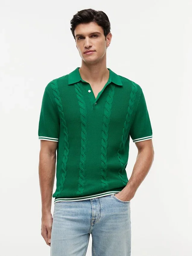 Jersey polo de punto trenzado de manga corta Jersey polo de punto trenzado de manga corta