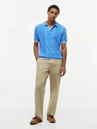 Jersey polo de punto trenzado de manga corta