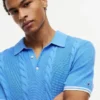 Jersey polo de punto trenzado de manga corta