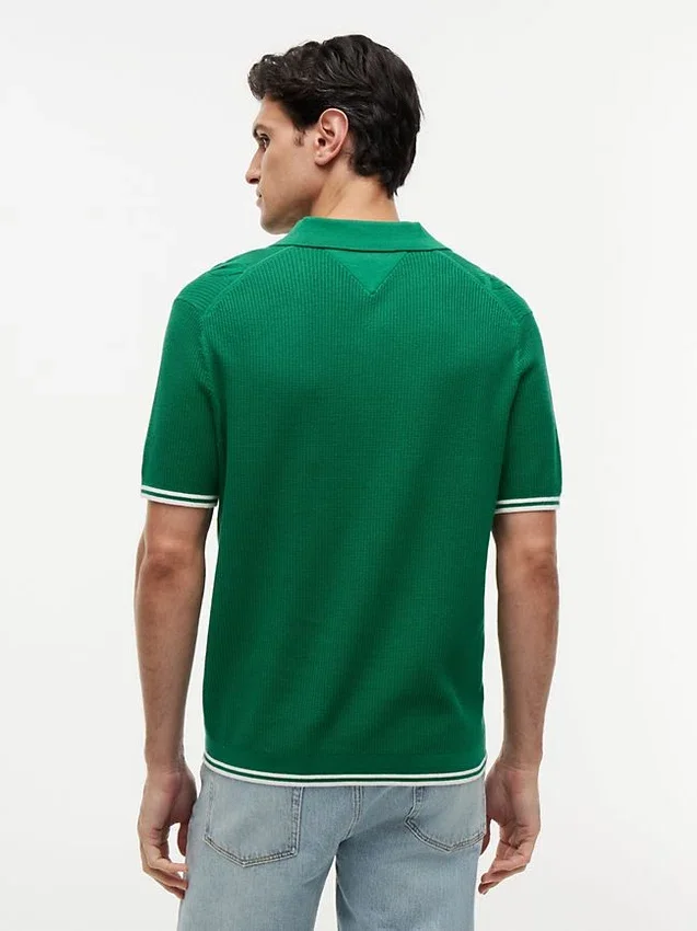 Jersey polo de punto trenzado de manga corta Jersey polo de punto trenzado de manga corta