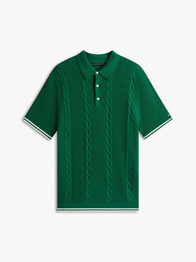 Jersey polo de punto trenzado de manga corta Jersey polo de punto trenzado de manga corta