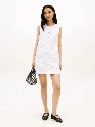 Minivestido recto de denim con bolsillos de parche