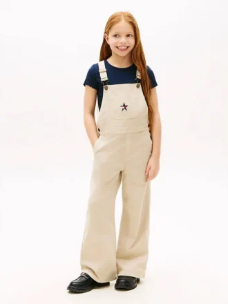 Mono de denim elástico de pierna ancha para niña